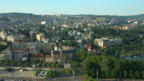 Luzern Üzerinde Uçuş Şehir Trafiği Hava Panorama Zaman Ayarlı Görüntüler — Stok video