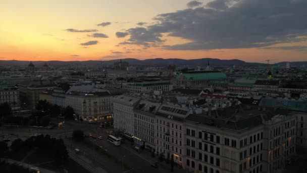 Cidade Viena Hora Noite Trânsito Central Ruas Panorâmica Aérea Áustria — Vídeo de Stock