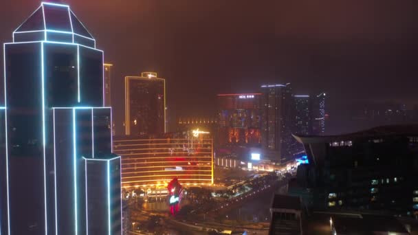 Macau Ostrov Osvětlené Cityscape Panorama Noci Záběry Porcelánu — Stock video