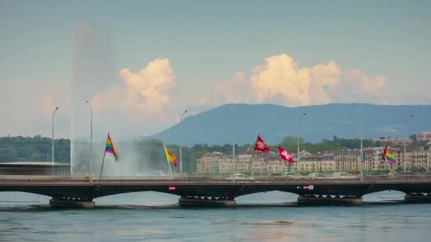 Svájc Szürkület Geneva Városi Forgalom Utca Timelapse Felvétel Panoráma — Stock videók