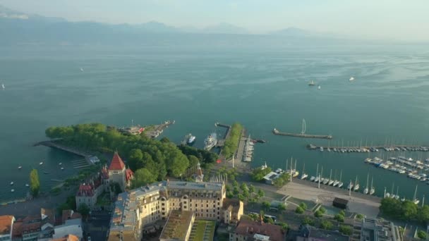 Volo Sopra Luzern City Traffico Cittadino Panoramica Aerea Timelapse Filmati — Video Stock