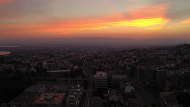 Repülés Luzern Város Felett Esti Légi Panoráma Timelapse Felvételek Svájcban — Stock videók