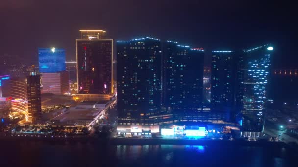 Macau Eiland Verlicht Stadsgezicht Panorama Nachts Beeldmateriaal China — Stockvideo