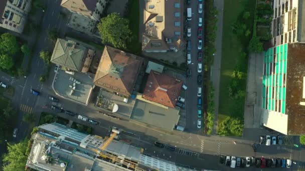 Flyg Över Luzern City Stadstrafik Antenn Panorama Timelapse Bilder Switzerland — Stockvideo