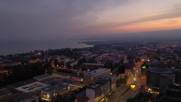 Vuelo Sobre Ciudad Luzern Panorama Aéreo Nocturno Timelapse Metraje Suiza — Vídeos de Stock