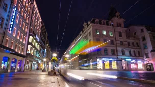 Suíça Crepúsculo Geneva Cidade Trânsito Rua Timelapse Filmagem Panorama — Vídeo de Stock