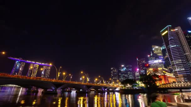 Singapore Februari 2019 Nacht Singapore Stad Jachthaven Baai Verkeer Antenne — Stockvideo