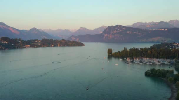 Lot Nad Luzern Centrum Miasta Riverside Panorama Powietrzna Szwajcaria — Wideo stockowe