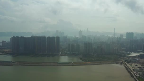 Macau City Cloudy Day Aerial Seaside Panorama China — Stock Video