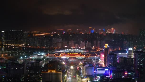 Macau Februari 2019 Macau Cityscape Downtown Riverside Luchtfoto Panorama Nachts — Stockvideo