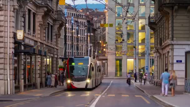 Швейцария Сумерки Женева Городской Трафик Улица Timelapse Съемки Панорама — стоковое видео