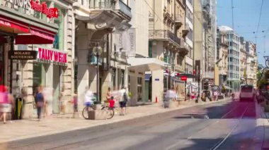 İsviçre Alacakaranlık Cenevre Şehri Trafik Zamanı Panorama 4k