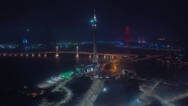 澳门万里无云的夜航海滨全景4K中国 — 图库视频影像