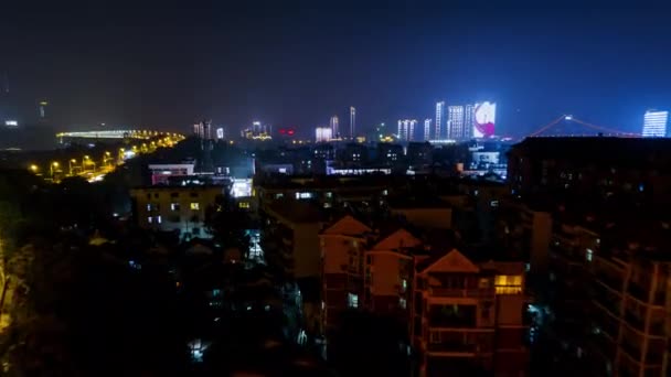 Noční Prodleva Cityscape Záběry Města Wuhan Čína — Stock video