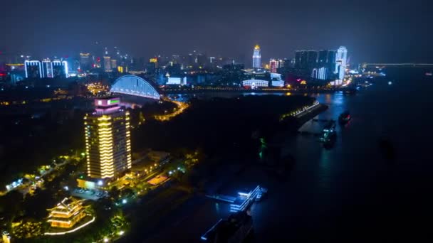 Nattetid Förfaller Stadsbilden Bilder Wuhan Stad Kina — Stockvideo