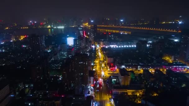 Night Time Lapse Cityscape Footage Wuhan City China — Stock Video