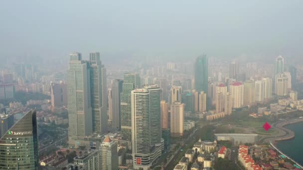 Hora Dia Qingdao Cidade Centro Aéreo Panorama China — Vídeo de Stock