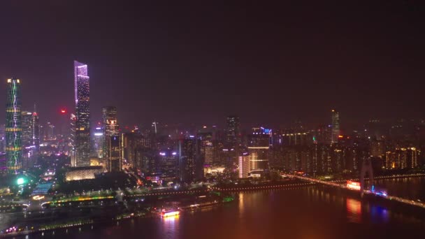 Нічний Час Гуанчжоу Промислова Міська Пейзажна Повітряна Панорама Кадрів Китаю — стокове відео