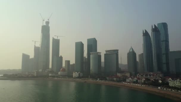 Hora Dia Qingdao Cidade Centro Aéreo Panorama China — Vídeo de Stock