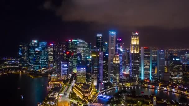 Ночной Полет Над Городом Сингапор Воздушная Панорама Timelapse — стоковое видео