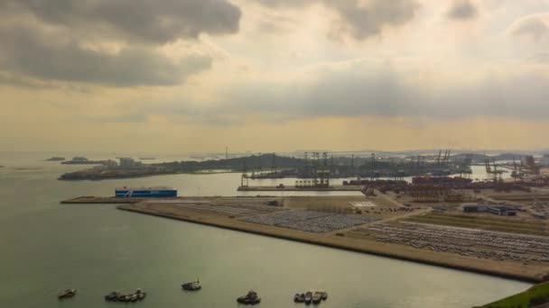 Dag Tijd Vlucht Singapore Stad Antenne Panorama Timelapse — Stockvideo