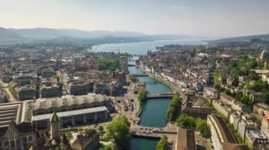 GÜN 4K Zürih şehir manzarası görüntüsü, İsviçre  