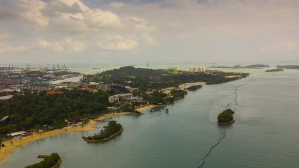 Vuelo Del Día Sobre Ciudad Singapur Panorama Aéreo Timelapse — Vídeo de stock