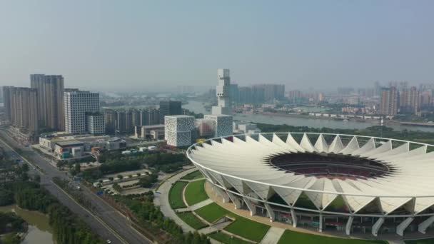 Day Time Guangzhou Stadium Cityscape Aerial Panorama Timelapse Footage China — Stock Video