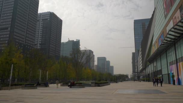 Hora Dia Qingdao Cidade Centro Cidade Câmera Lenta Andando Panorama — Vídeo de Stock