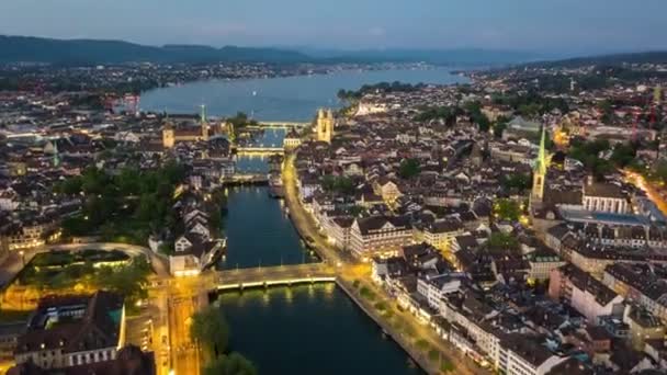 Gece Zürih Şehir Manzarası Görüntüsü Sviçre — Stok video