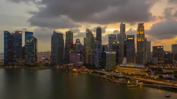 Night Time Flight Singapore City Aerial Panorama Timelapse — Stock Video