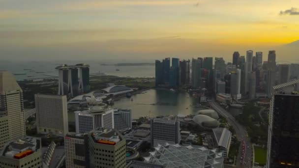 Noční Let Nad Singapore City Letecké Panorama Timelapse — Stock video