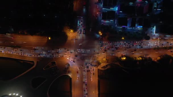 Changsha City Night Illuminated Famous Downtown Traffic Aerial Panorama China — Stock Video