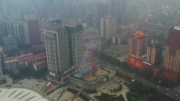 Changsha Stadt Sonniger Tag Berühmt Innenstadt Kulturkomplex Delta Bucht Antennenpanorama — Stockvideo