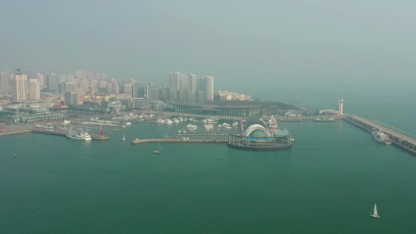 Day Time Qingdao City Downtown Aerial Panorama China — Stock Video