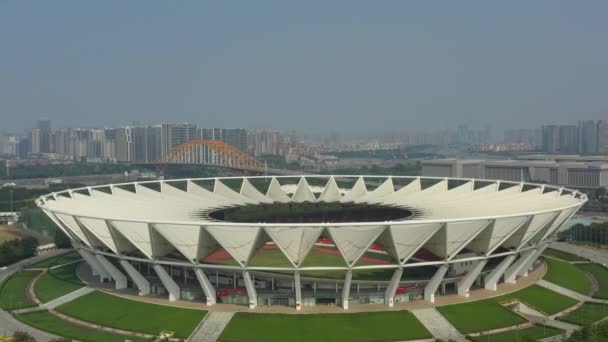 Día Tiempo Guangzhou Estadio Paisaje Urbano Panorama Aéreo Timelapse Metraje — Vídeos de Stock