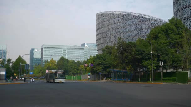 Hora Dia Chengdu Cidade Centro Tráfego Aéreo Panorama Câmera Lenta — Vídeo de Stock