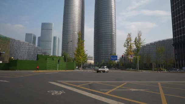 Giorno Chengdu Città Centro Del Traffico Aereo Panorama Rallentatore Filmati — Video Stock