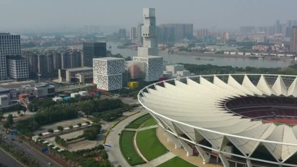 Overdag Guangzhou Stadion Stadsgezicht Luchtfoto Panorama Tijdapse Beeldmateriaal Porselein — Stockvideo