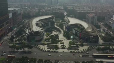 Gündüz vakti Guangzhou Endüstriyel Şehir Havası Panoraması. 4K Çin porseleni