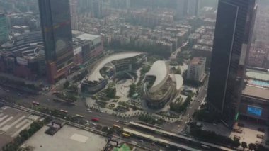 Guangzhou şehri hava trafiği panoraması. 4K Çin porseleni