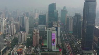 Gündüz vakti Guangzhou Endüstriyel Şehir Havası Panoraması. 4K Çin porseleni