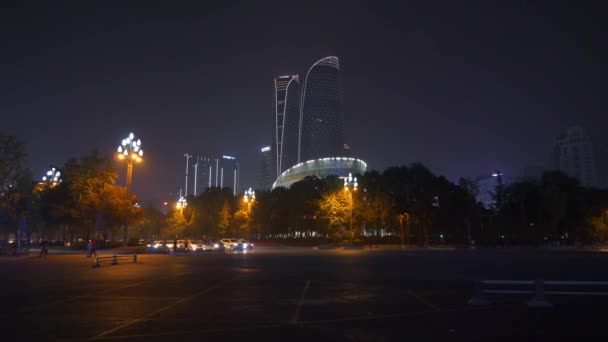 夜のライトアップ成都市交通街パノラマ4K中国 — ストック動画