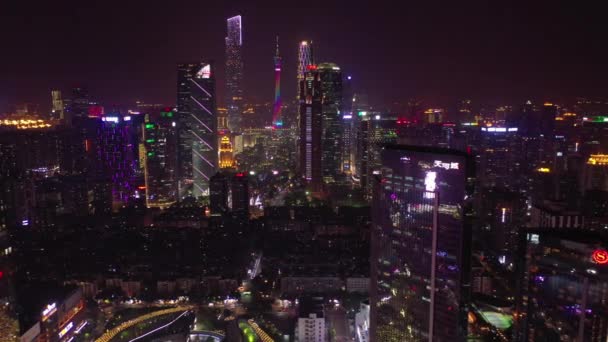 Night Time Guangzhou Industrial Cityscape Aerial Panorama Footage China — Stock Video