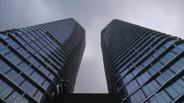 cloudy sky chengdu city modern office building towers up view panorama 4k china