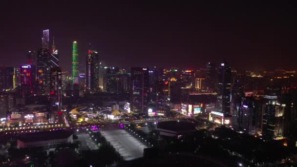 夜の時間広州工業都市の航空パノラマ 4K映像中国 — ストック動画