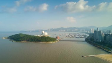 Zhuhai şehrinin havadan panoramik görüntüsü, Çin, 4k, zaman aşımı 