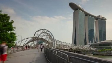 Kalabalık yaya köprüsü, Singapur, 4k, zaman aşımı  