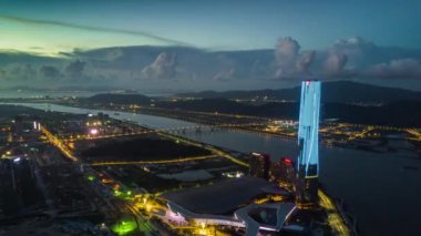 Zhuhai şehrinin havadan panoramik görüntüsü, Çin, 4k, zaman aşımı 