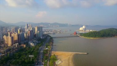 Zhuhai şehrindeki opera binasının havadan görünüşü, Çin, 4K